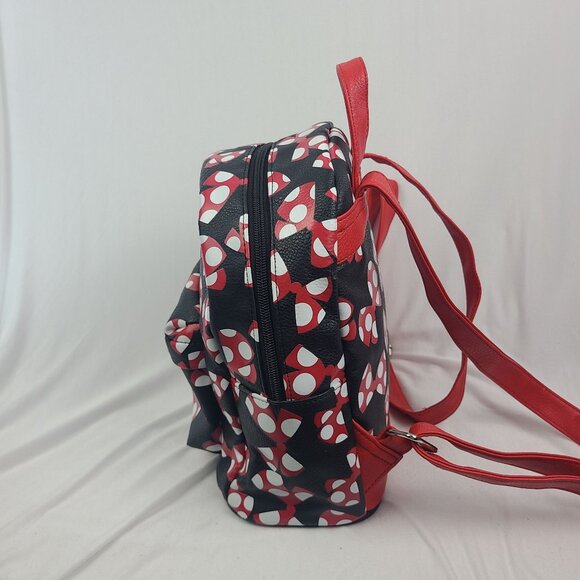 Walt Disney World Parks Minnie Mouse Bows Mini Backpack Red Black Faux Leather - Picture 2 of 16